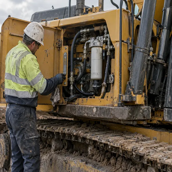Excavator hydraulic system overheating inspection