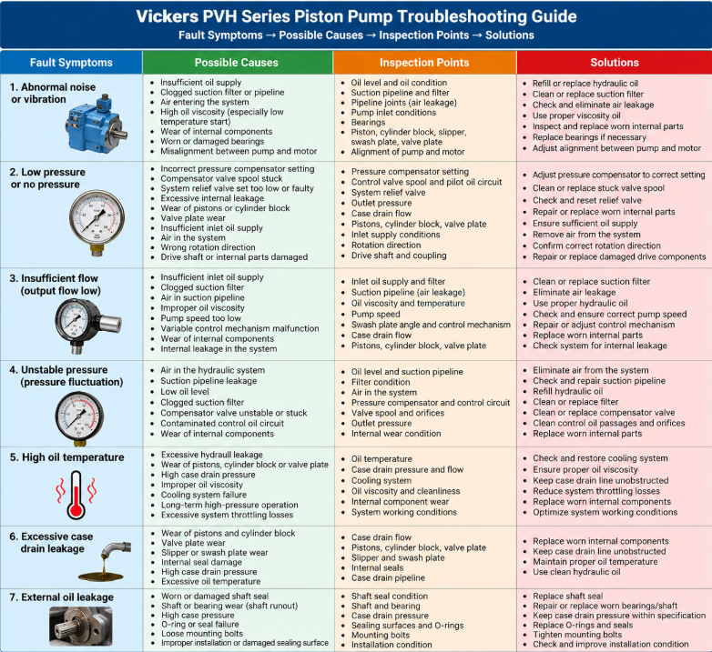 Common Vickers PVH Piston Pump Faults and Solutions