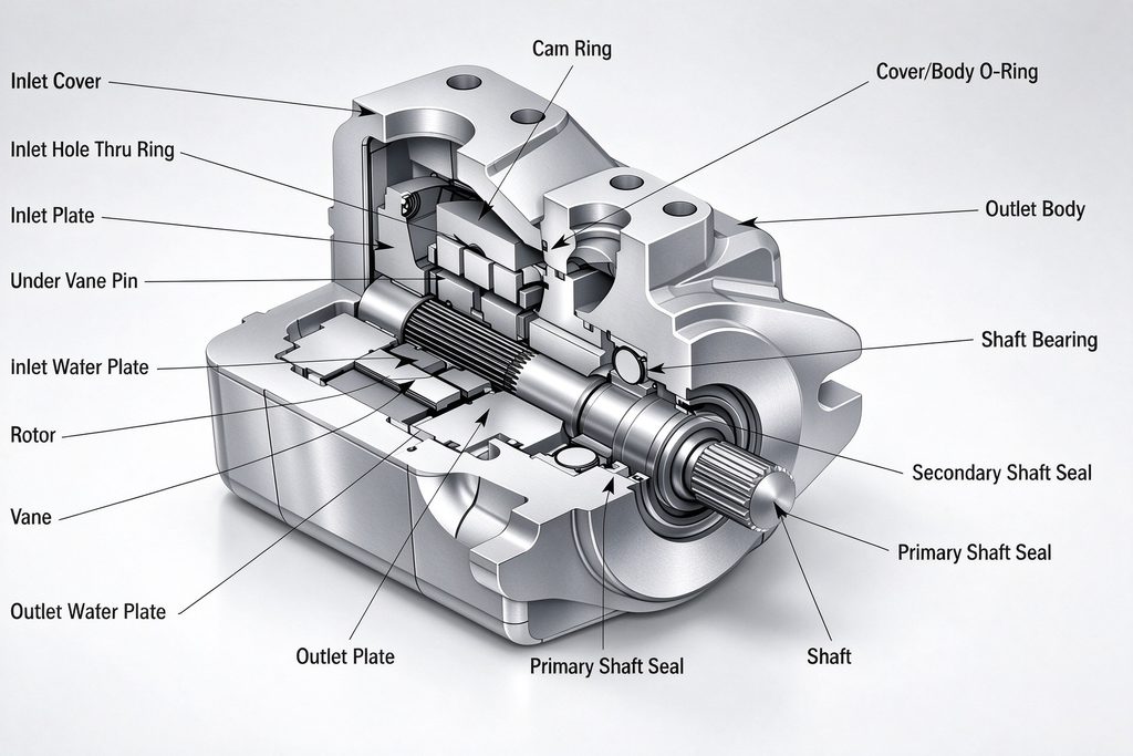 Exploded view of internal components for a Nachi vane pump