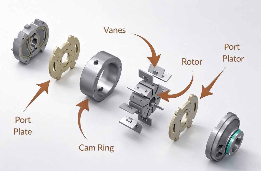 Exploded view of a Nachi vane pump