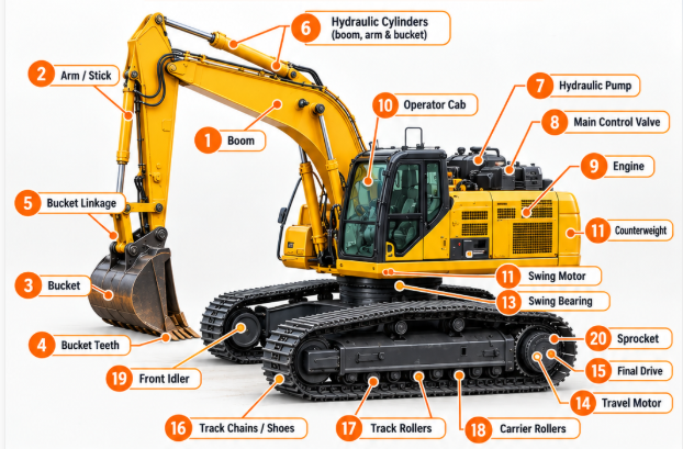 excavator parts diagram