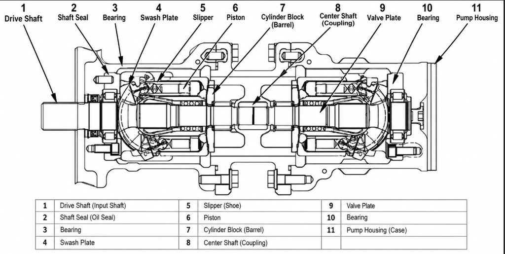 Excavator hydraulic pump and internal parts