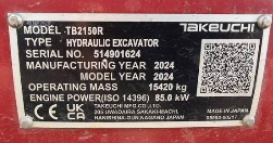 takeuchi TB2150R excavator nameplate